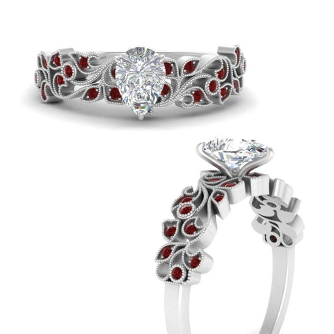 Pear Shaped Filigree Wide Band Engagement Ring