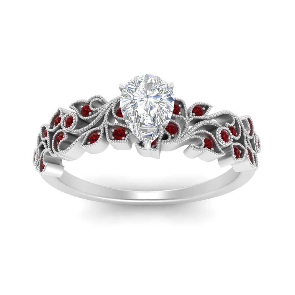Pear Shaped Filigree Wide Band Engagement Ring
