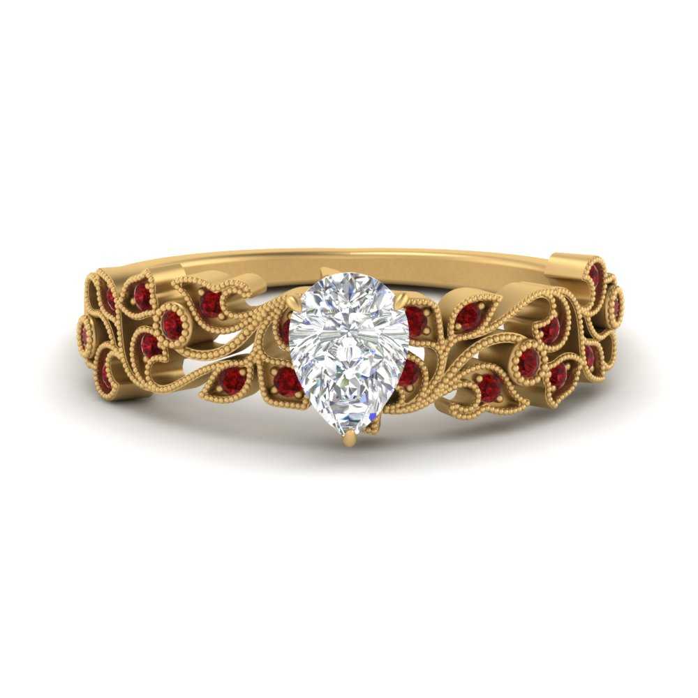 Filigree Wide Band Pear Diamond Ring