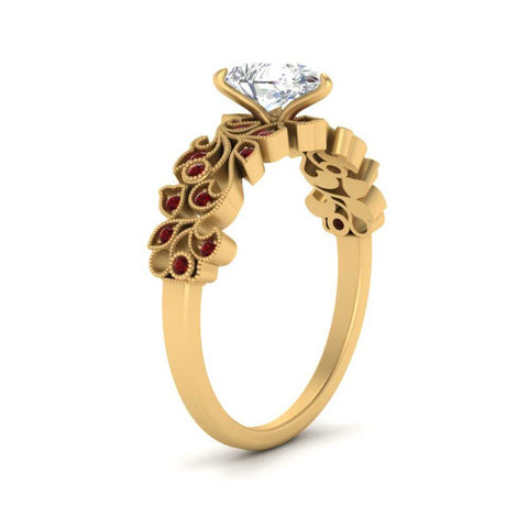 Pear Shaped Filigree Wide Band Engagement Ring