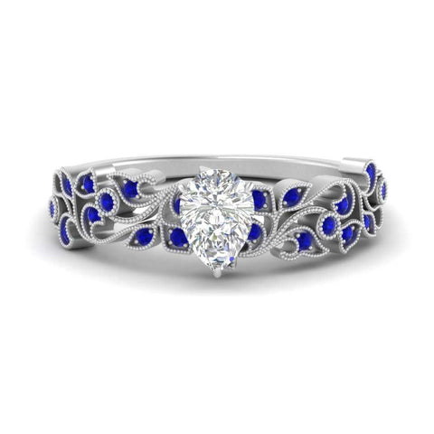 Pear Shaped Filigree Wide Band Engagement Ring