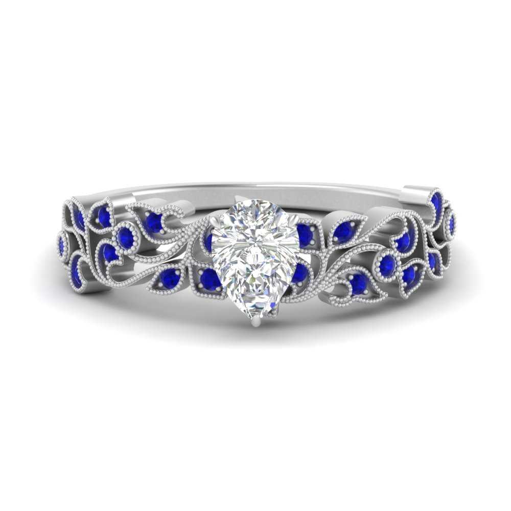 Filigree Wide Band Pear Diamond Ring
