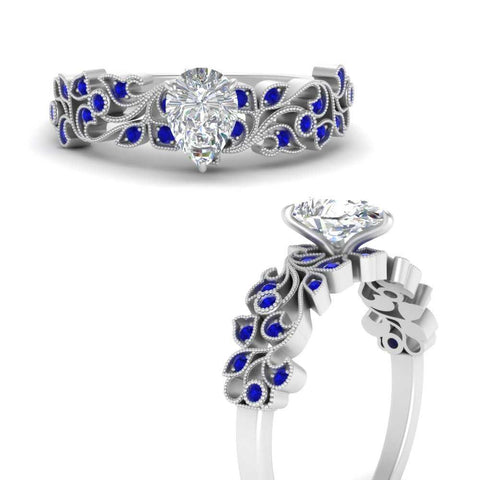 Pear Shaped Filigree Wide Band Engagement Ring