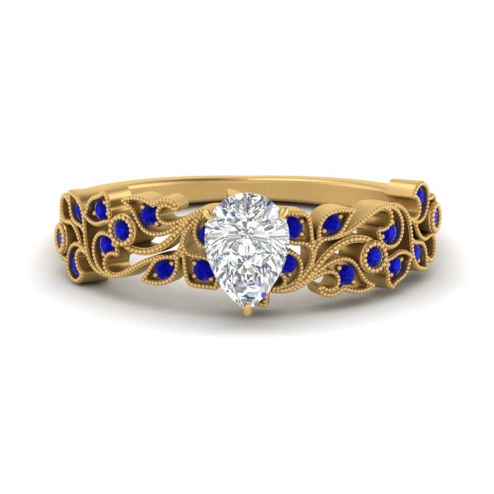 Filigree Wide Band Pear Diamond Ring