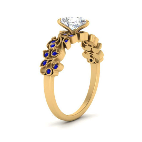 Pear Shaped Filigree Wide Band Engagement Ring