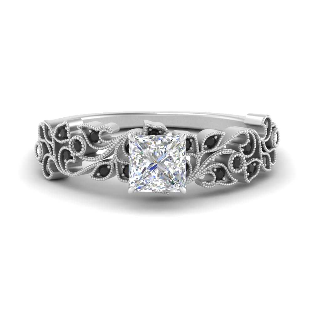 Filigree Wide Band Princess Diamond Ring
