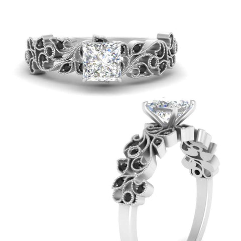 Filigree Wide Band Princess Diamond Ring