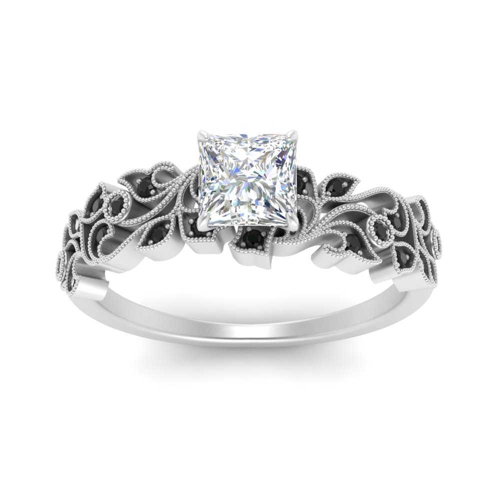 Filigree Wide Band Princess Diamond Ring