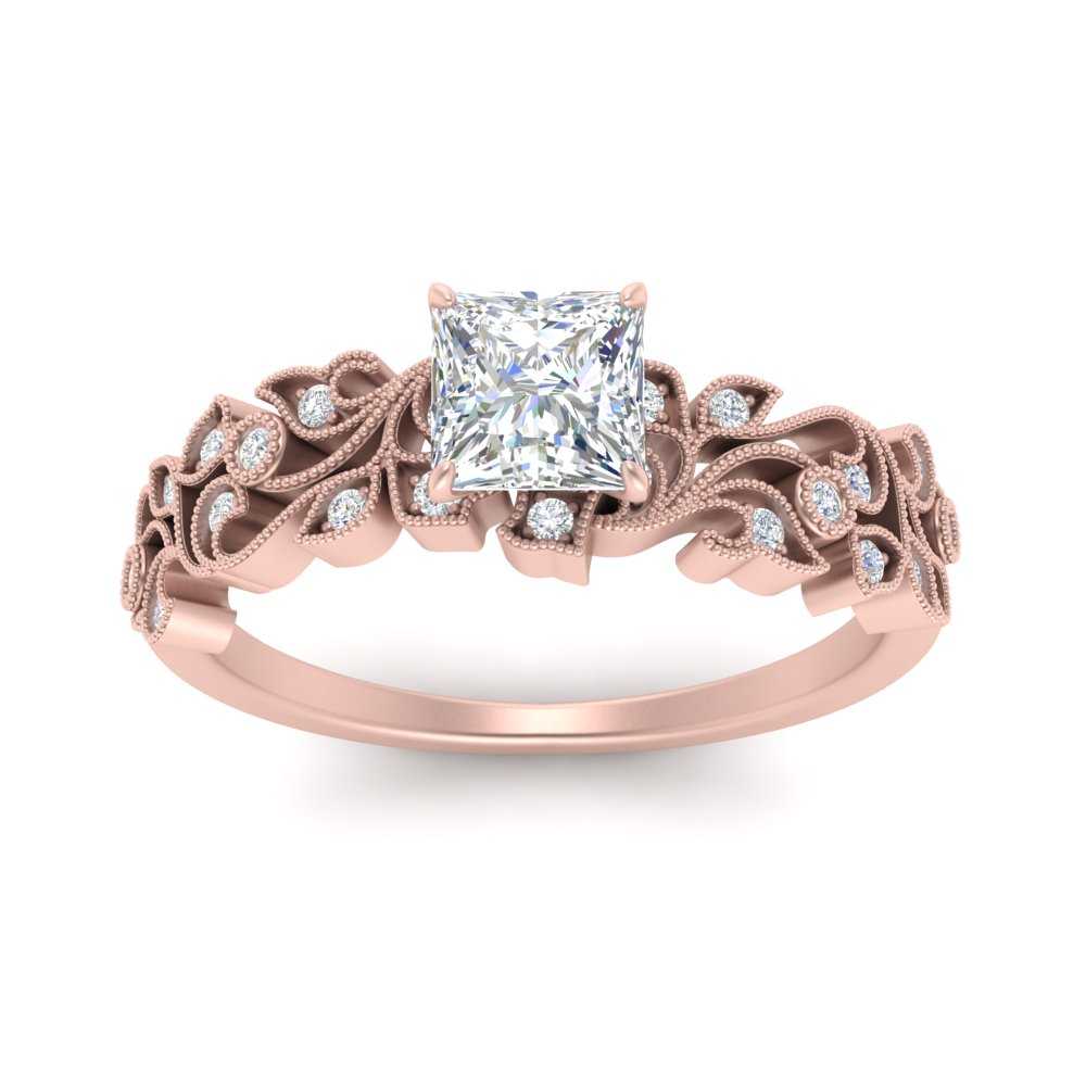Filigree Wide Band Princess Diamond Ring
