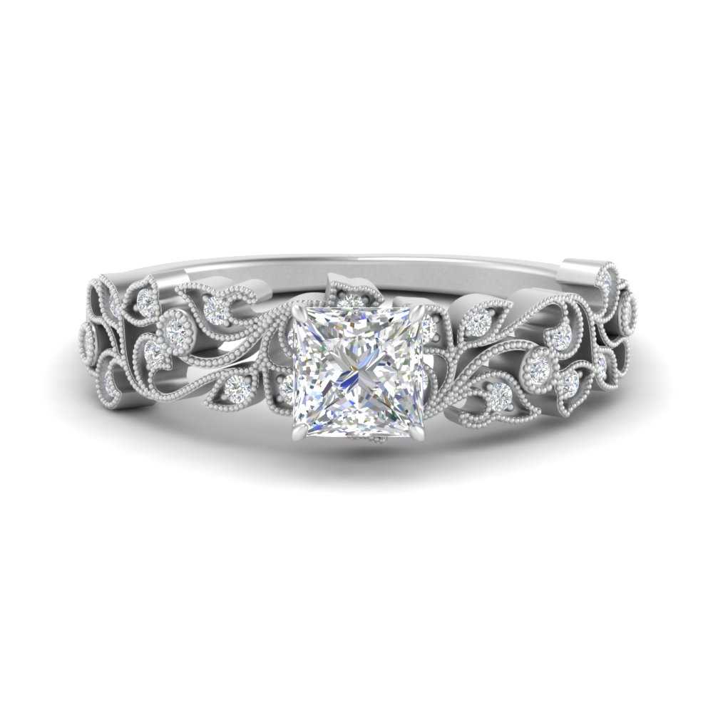Filigree Wide Band Princess Diamond Ring