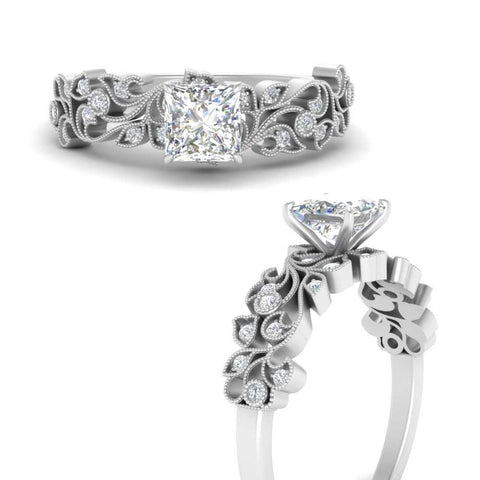 Filigree Wide Band Princess Diamond Ring