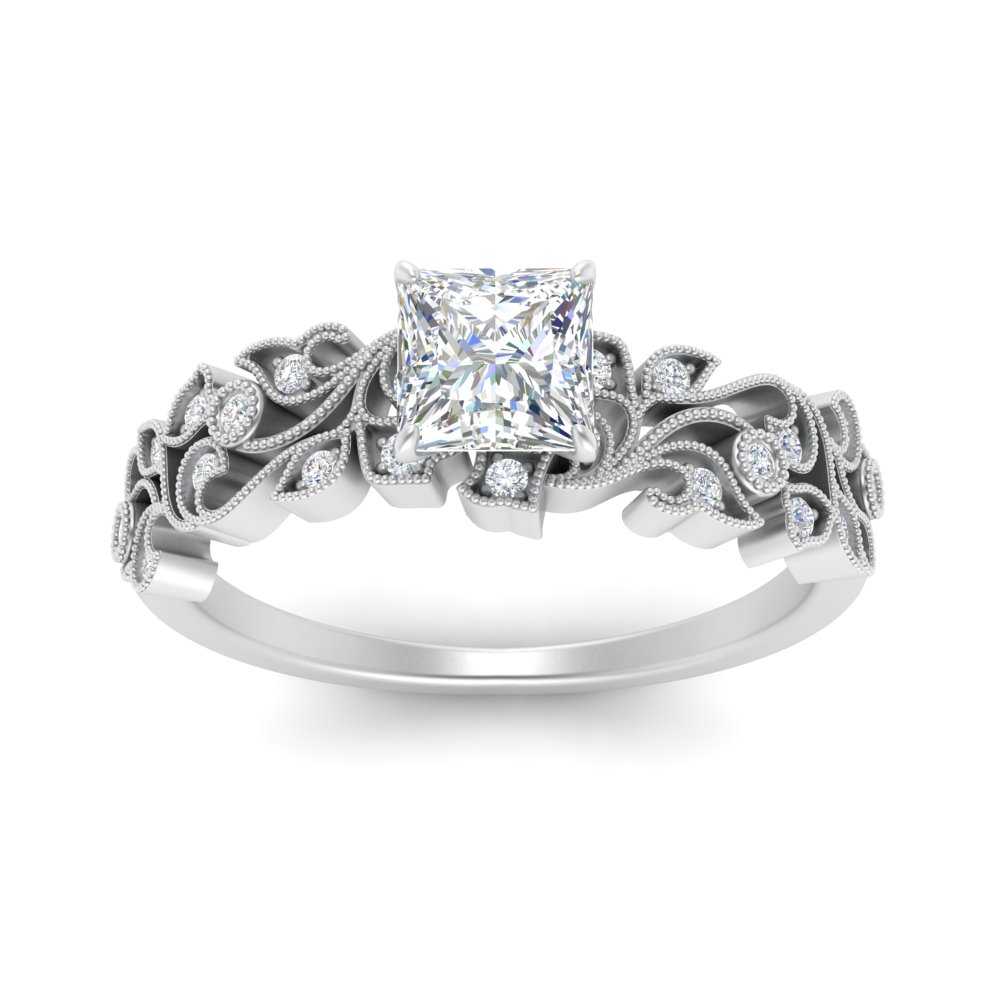 Filigree Wide Band Princess Diamond Ring