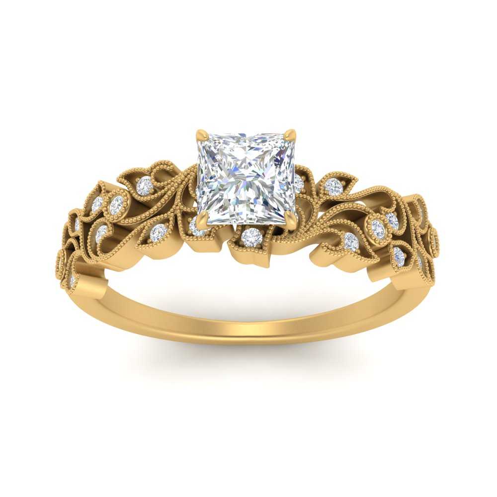 Filigree Wide Band Princess Diamond Ring