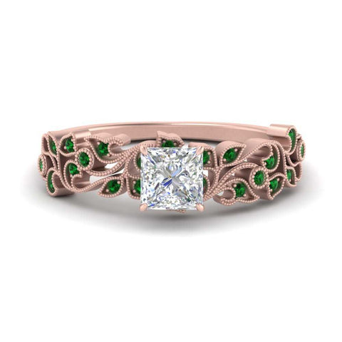 Filigree Wide Band Princess Diamond Ring