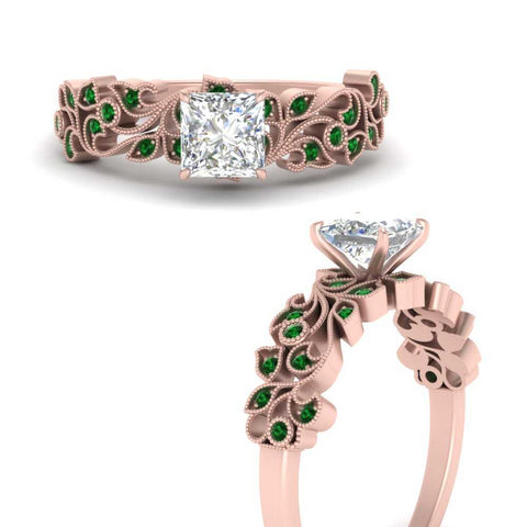 Filigree Wide Band Princess Diamond Ring