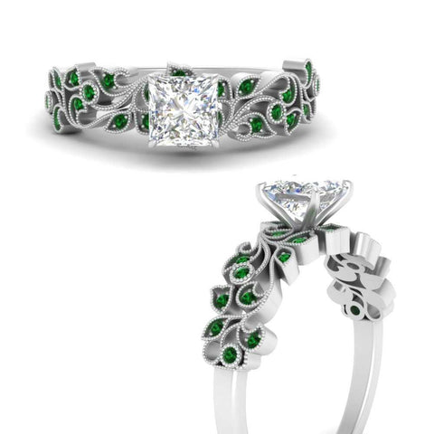 Filigree Wide Band Princess Diamond Ring