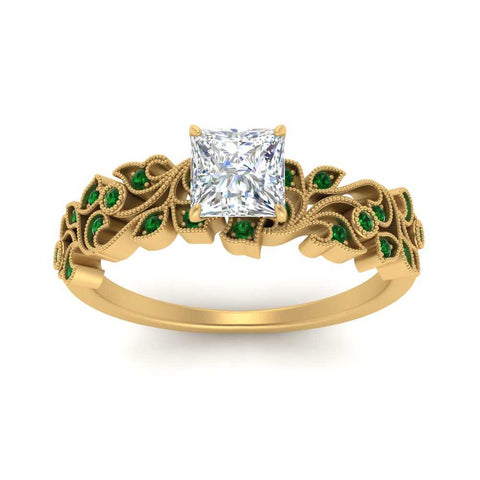 Filigree Wide Band Princess Diamond Ring