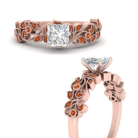 Filigree Wide Band Princess Diamond Ring
