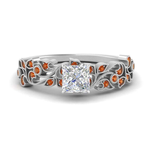 Filigree Wide Band Princess Diamond Ring