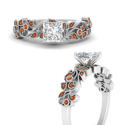Filigree Wide Band Princess Diamond Ring