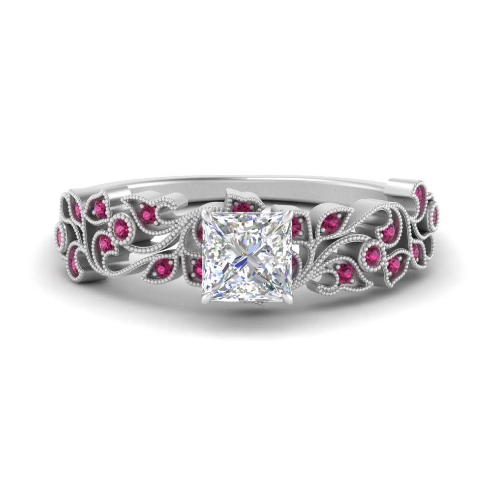 Filigree Wide Band Princess Diamond Ring