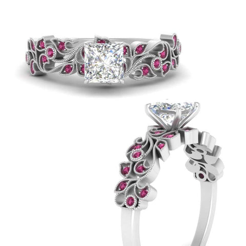 Filigree Wide Band Princess Diamond Ring
