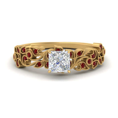 Filigree Wide Band Princess Diamond Ring
