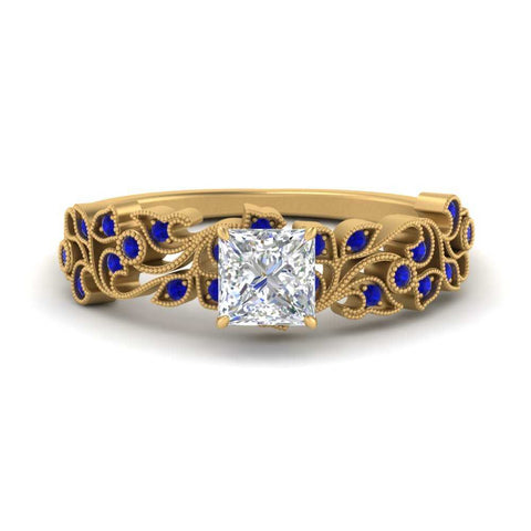 Filigree Wide Band Princess Diamond Ring
