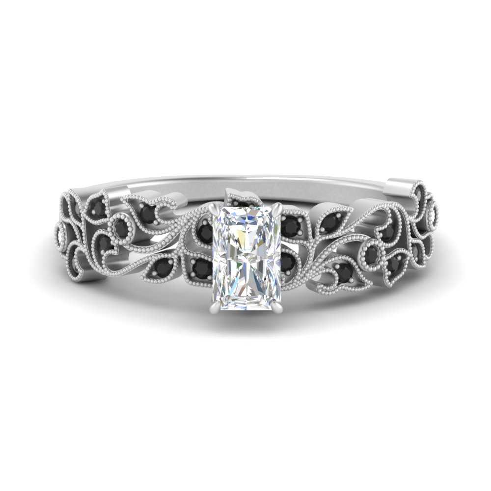 Radiant Cut Filigree Wide Band Engagement Ring