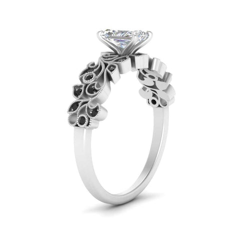 Radiant Cut Filigree Wide Band Engagement Ring