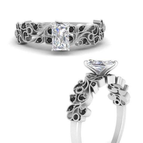Radiant Cut Filigree Wide Band Engagement Ring