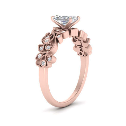 Radiant Cut Filigree Wide Band Engagement Ring