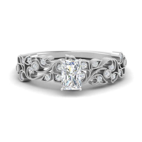 Radiant Cut Filigree Wide Band Engagement Ring