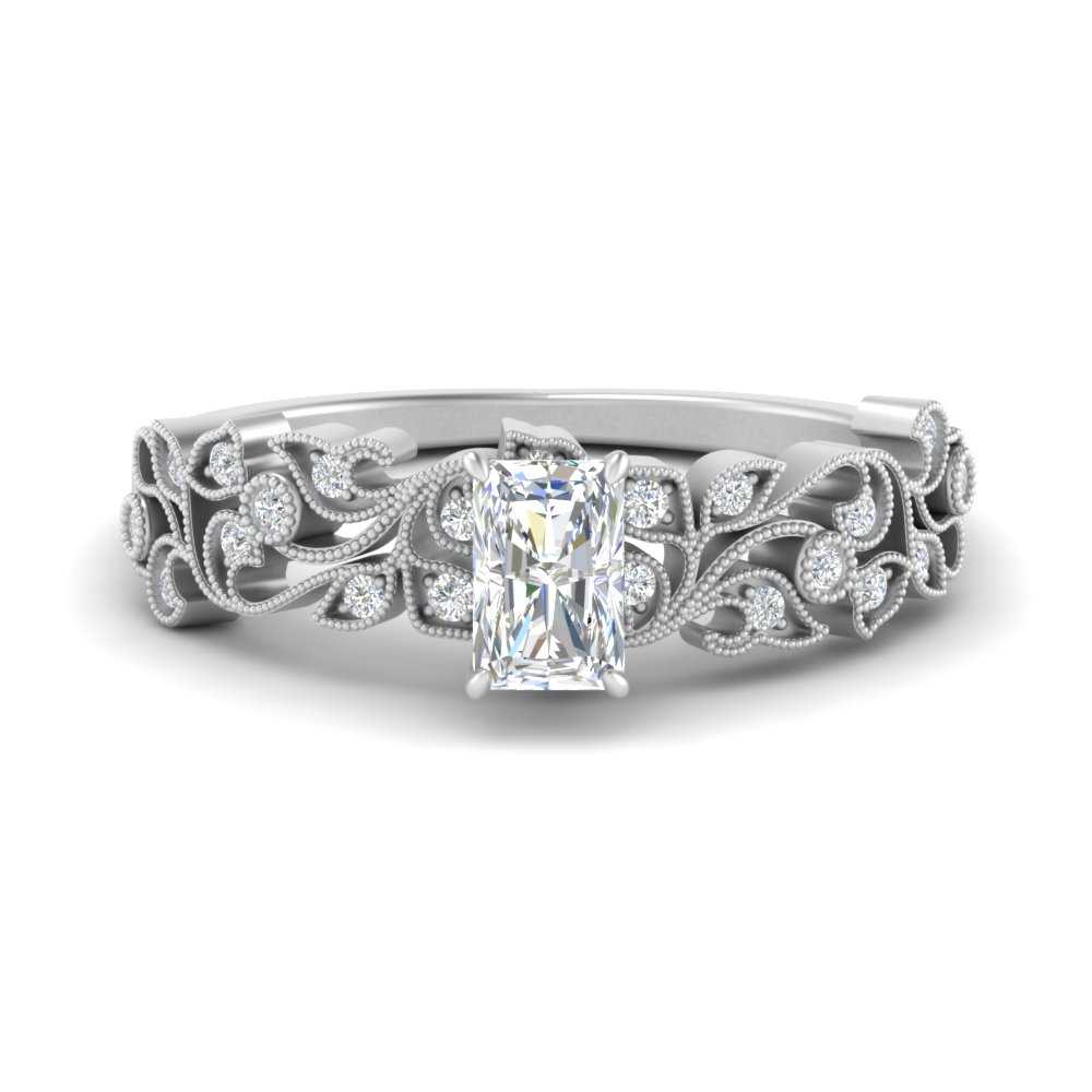 Filigree Wide Band Radiant Diamond Ring