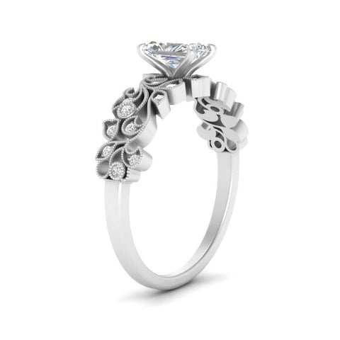 Radiant Cut Filigree Wide Band Engagement Ring