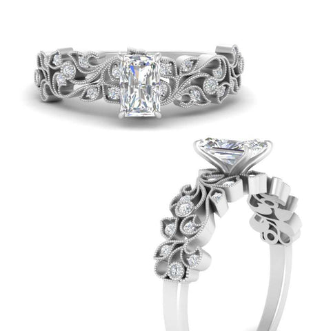 Radiant Cut Filigree Wide Band Engagement Ring