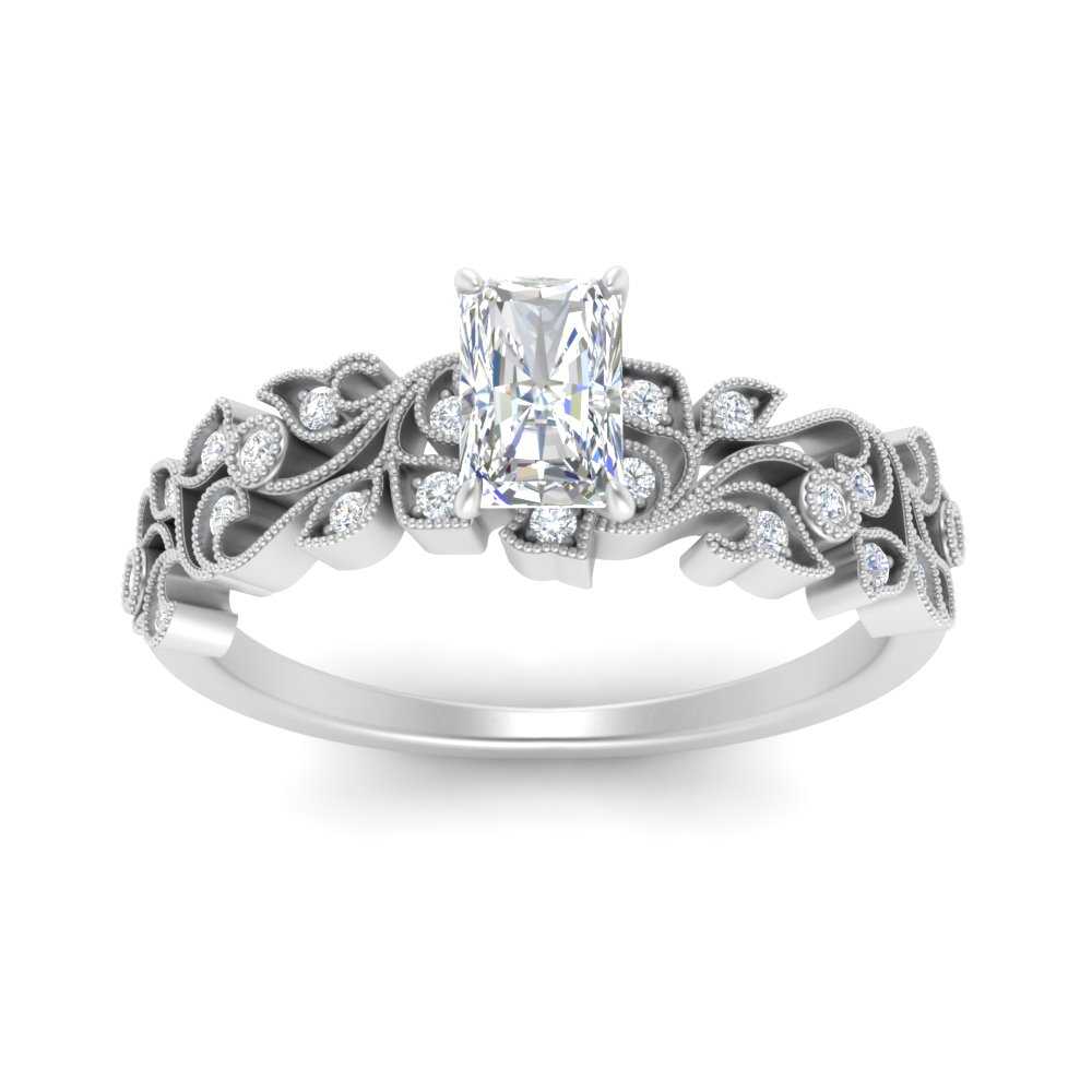 Filigree Wide Band Radiant Diamond Ring