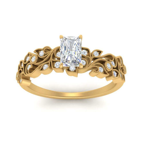 Radiant Cut Filigree Wide Band Engagement Ring