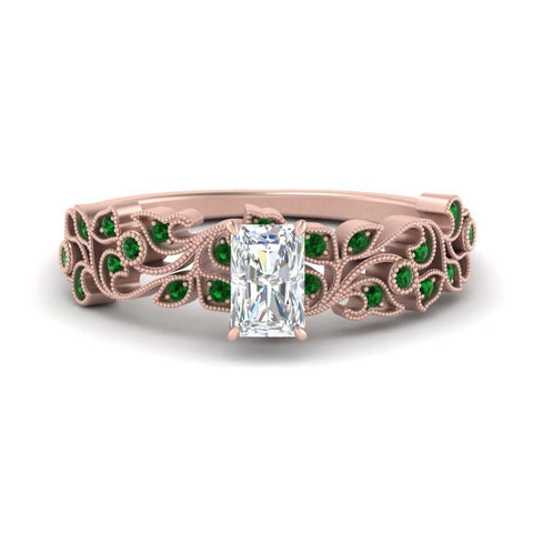 Radiant Cut Filigree Wide Band Engagement Ring