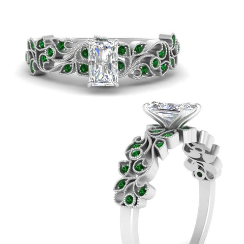 Radiant Cut Filigree Wide Band Engagement Ring