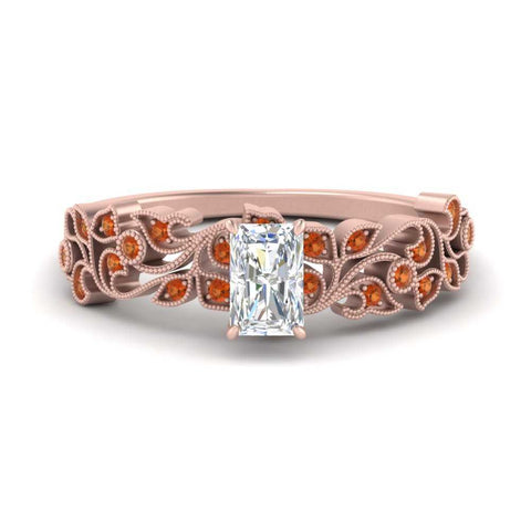 Radiant Cut Filigree Wide Band Engagement Ring