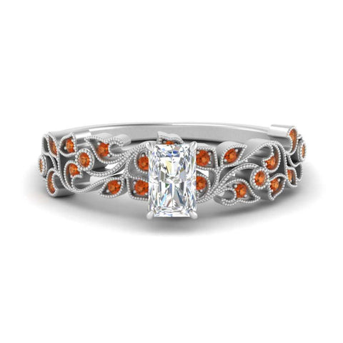 Radiant Cut Filigree Wide Band Engagement Ring