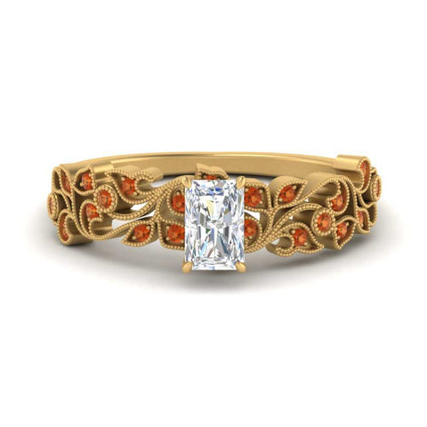 Filigree Wide Band Radiant Diamond Ring