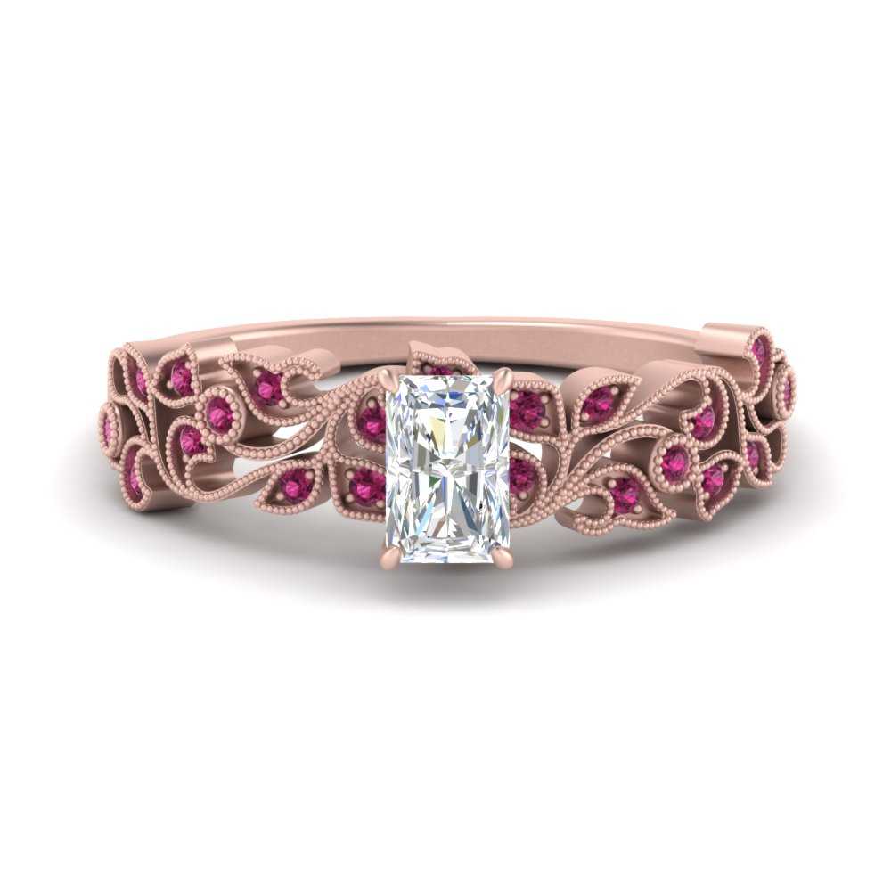Radiant Cut Filigree Wide Band Engagement Ring