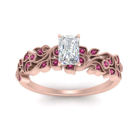 Radiant Cut Filigree Wide Band Engagement Ring
