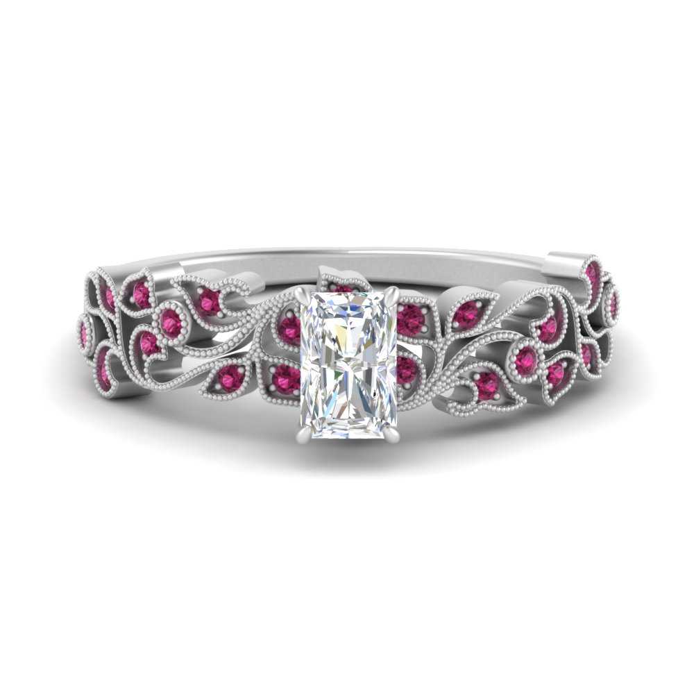 Radiant Cut Filigree Wide Band Engagement Ring