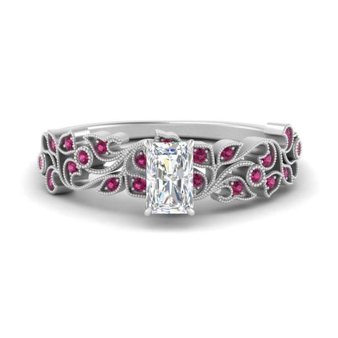 Filigree Wide Band Radiant Diamond Ring