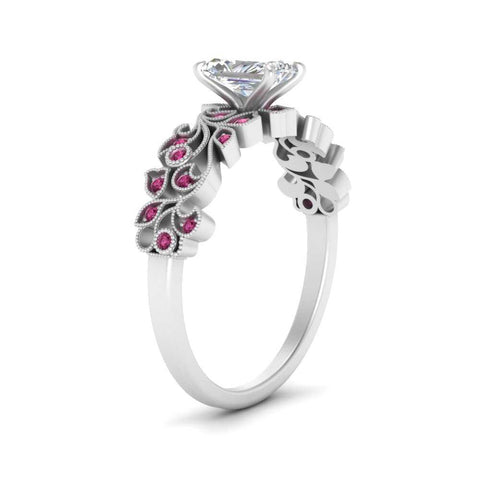 Radiant Cut Filigree Wide Band Engagement Ring
