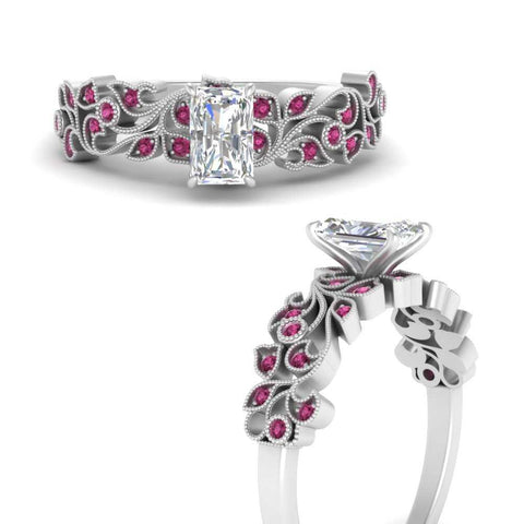 Radiant Cut Filigree Wide Band Engagement Ring