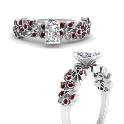Radiant Cut Filigree Wide Band Engagement Ring